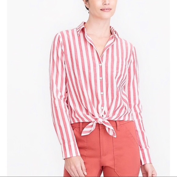 *SOLD* J Crew Striped Tie Waist Button Down M - Picture 5 of 15